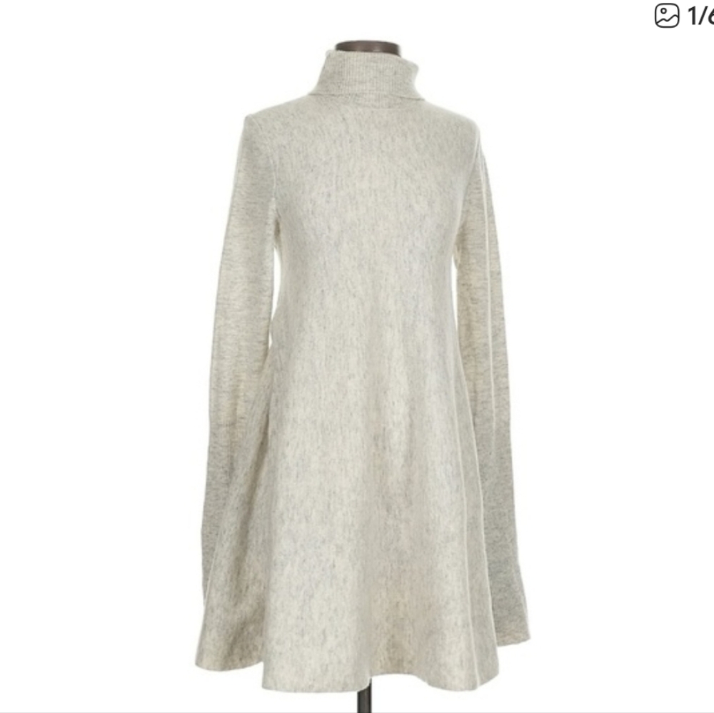 COS 100% Wool Light Gray Turtleneck Sweater Dress - XS